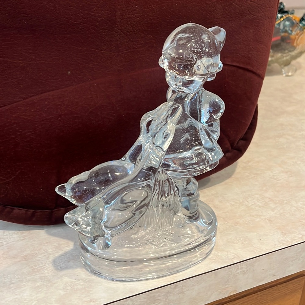 Vintage Hummel glass statue of a little girl feeding geese